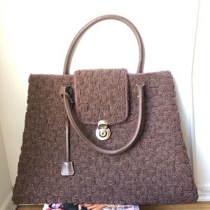 JT Jerry Terrence the original carpet bag brown Tote  with Turn-Lock Closure